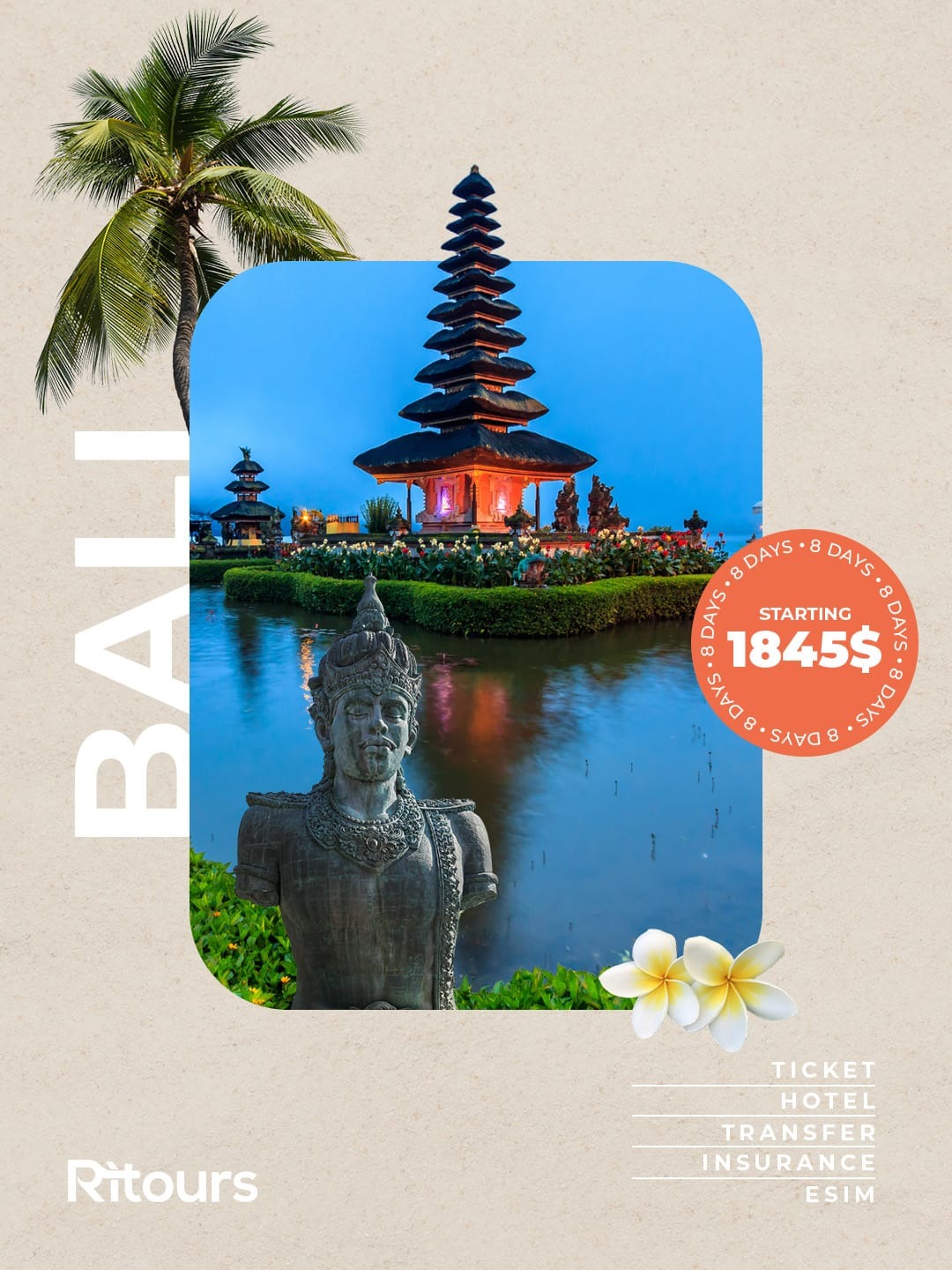 Bali travel package, 8 days, starting from $1845 - ticket, hotel, transfer, insurance, eSIM